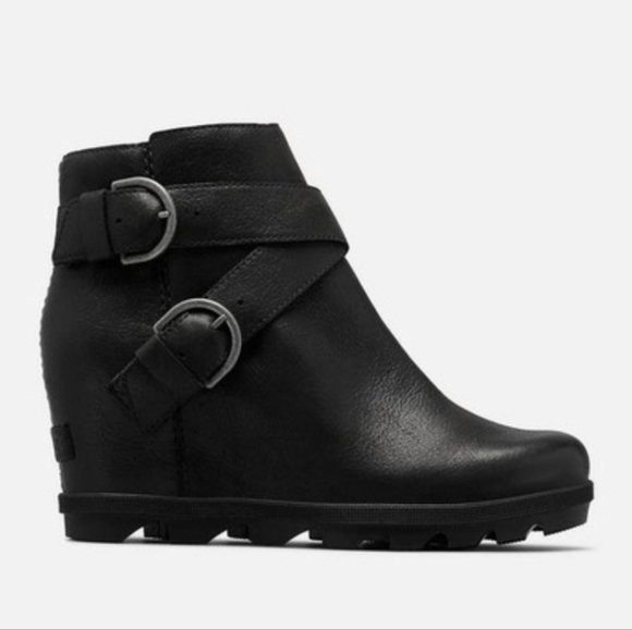 Sorel Shoes - Sorel "Joan of Arctic Wedge II Buckle Bootie" WP Black Leather | Women's Size 8